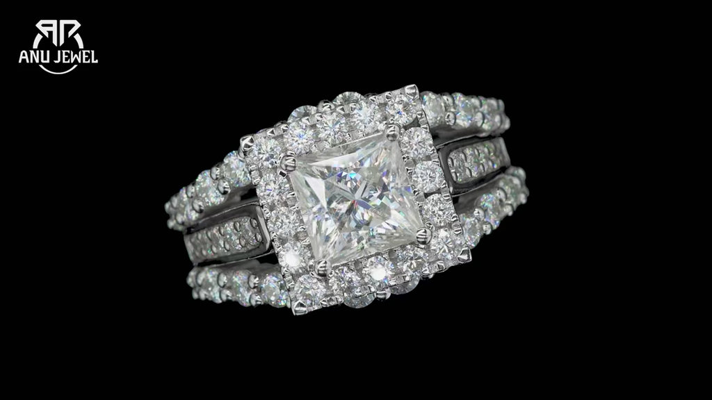 3.8ct Princess Cut D-Color Moissanite Engagement Ring - 925 Sterling Silver