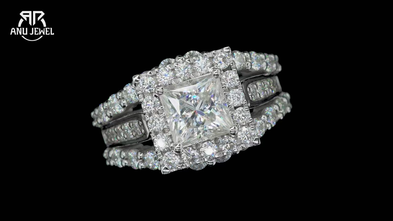 3.8ct Princess Cut D-Color Moissanite Engagement Ring - 925 Sterling Silver