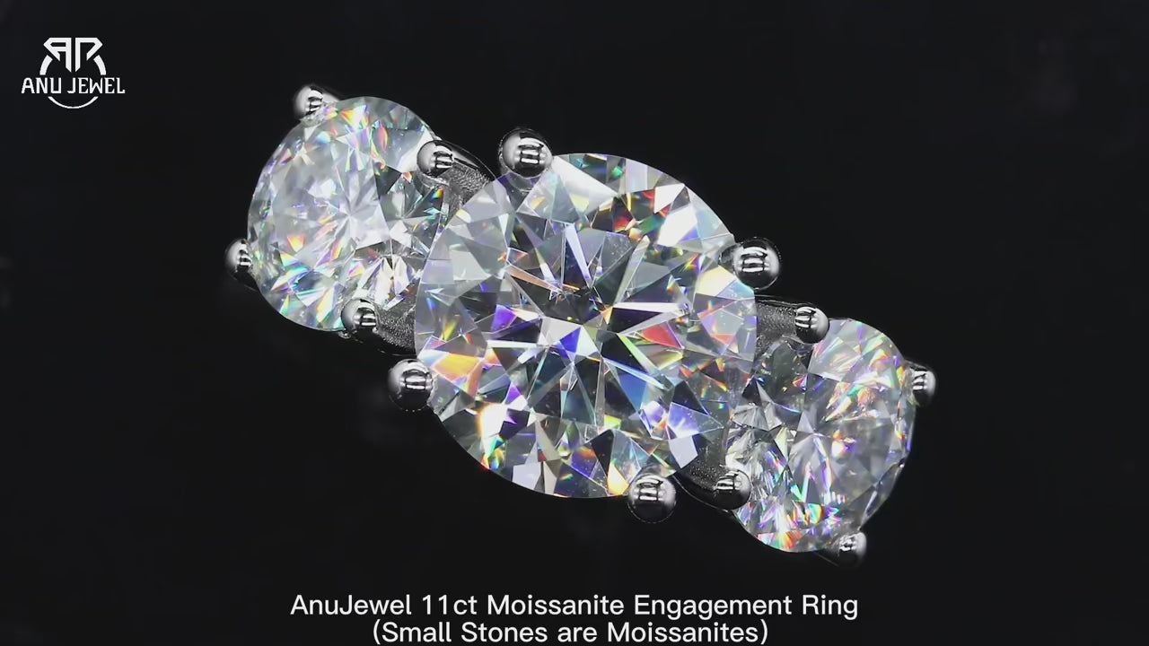 11ct Three Stone D-Color Moissanite Engagement Ring - 925 Sterling Silver