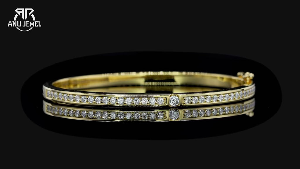 3mm Moissanite Bangle Bracelet - 925 Sterling Silver