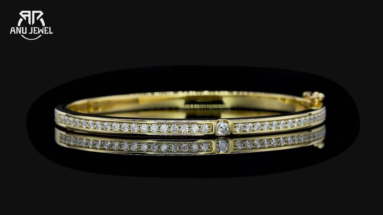 3mm Moissanite Bangle Bracelet - 925 Sterling Silver