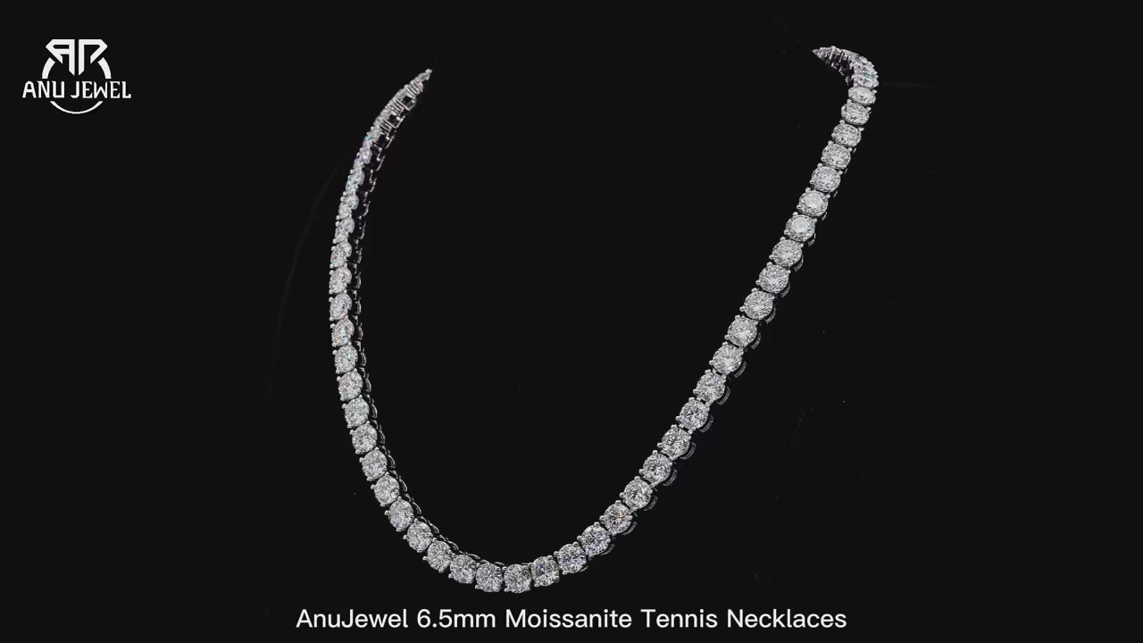 Moissanite Tennis Necklace 6.5mm 66cttw D-Color - 925 Sterling Silver 18K Gold Plated