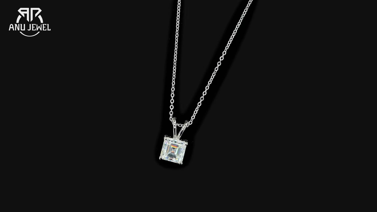 Asscher Cut Moissanite Pendant Necklace - 925 Sterling Silver D Color