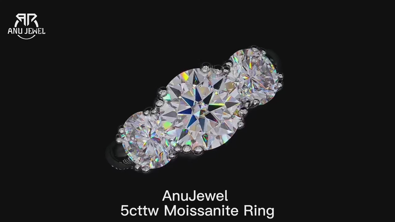 5ct Three Stone D-Color Moissanite Engagement Ring - 925 Sterling Silver
