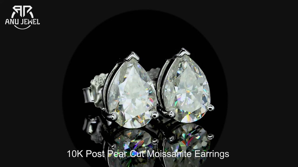 Pear Cut Moissanite Stud Earrings - 10K Gold Post
