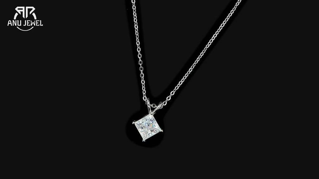 Princess Cut Moissanite Pendant Necklace - 925 Sterling Silver D Color