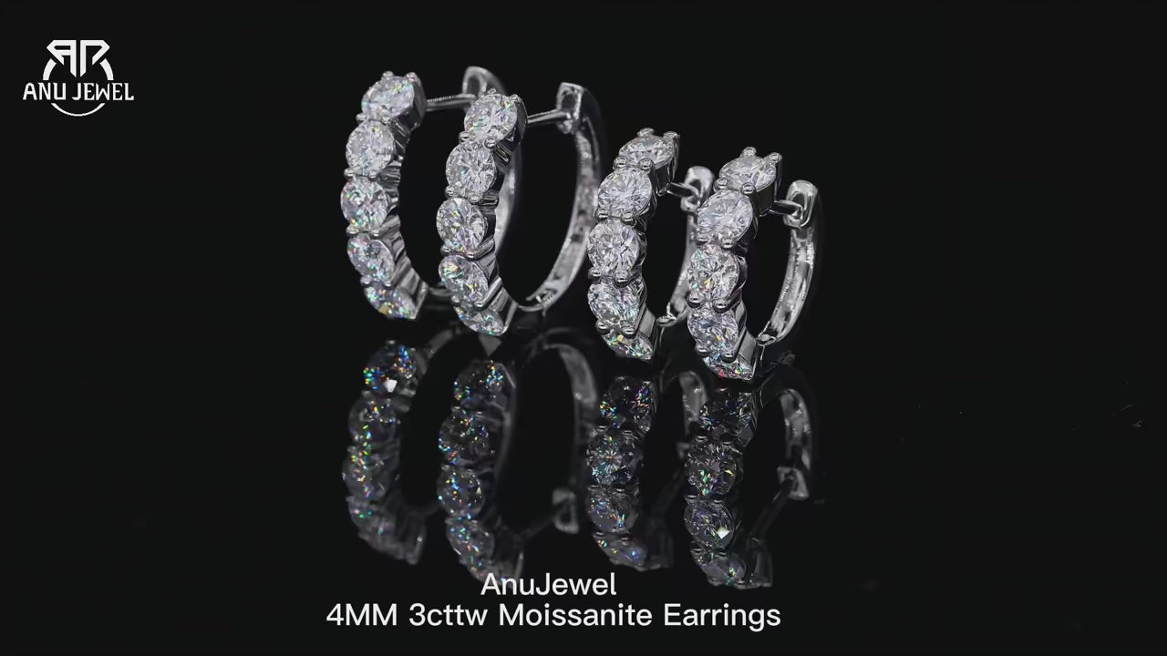 4mm D-Color Moissanite Huggie Hoop Earrings 3cttw - 925 Sterling Silver