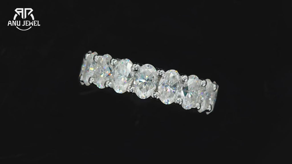 0.5ct Oval Moissanite Half Eternity Band - Sterling Silver Wedding Ring