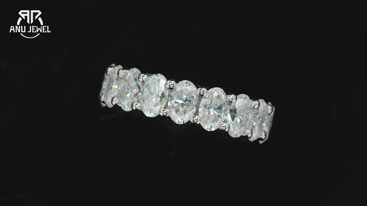 0.5ct Oval Moissanite Half Eternity Band - Sterling Silver Wedding Ring