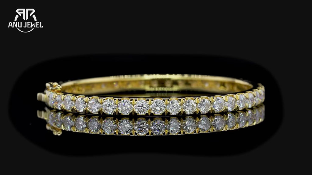 4mm Moissanite Bangle Bracelet - 925 Sterling Silver Yellow Gold Plated