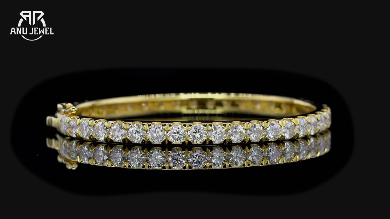 4mm Moissanite Bangle Bracelet - 925 Sterling Silver Yellow Gold Plated