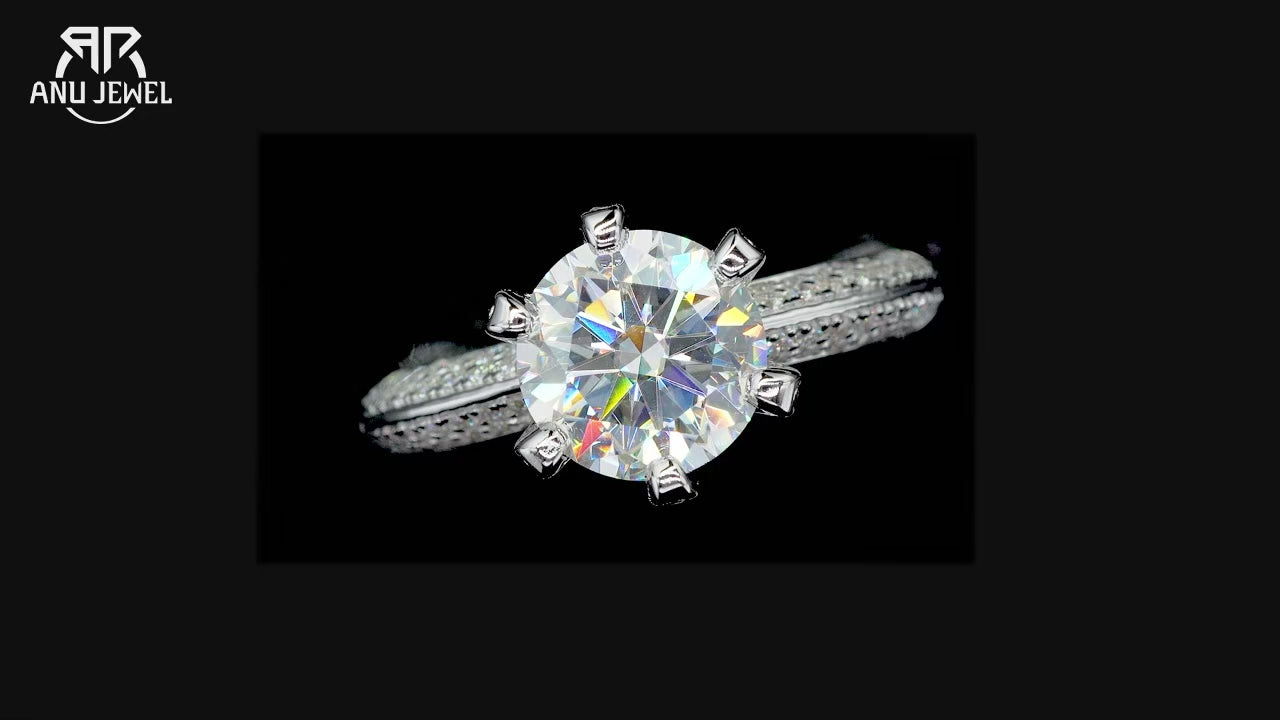 3ct Round Cut D-Color Moissanite Engagement Ring - 925 Sterling Silver