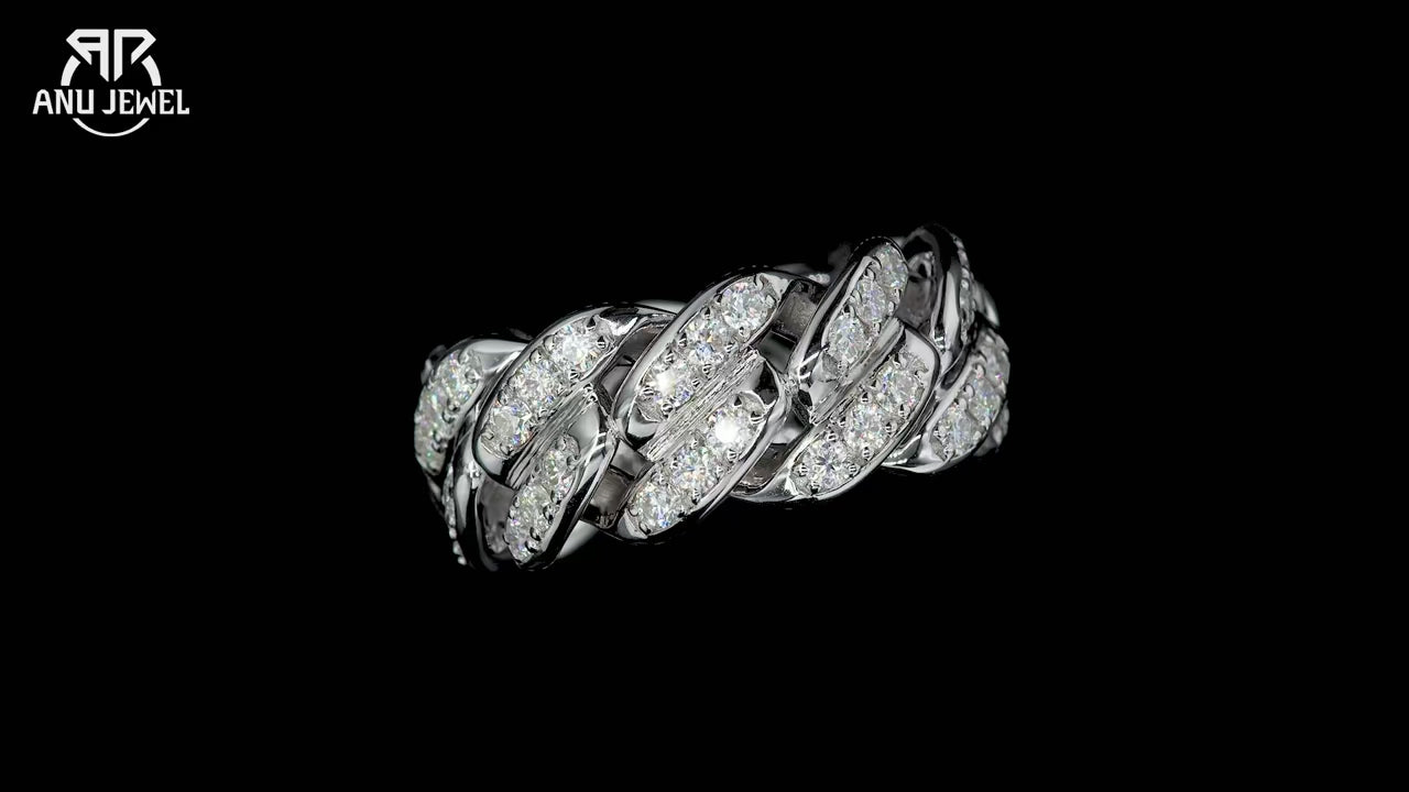 Moissanite Cuban Link Eternity Band - 925 Sterling Silver Unisex Wedding Ring