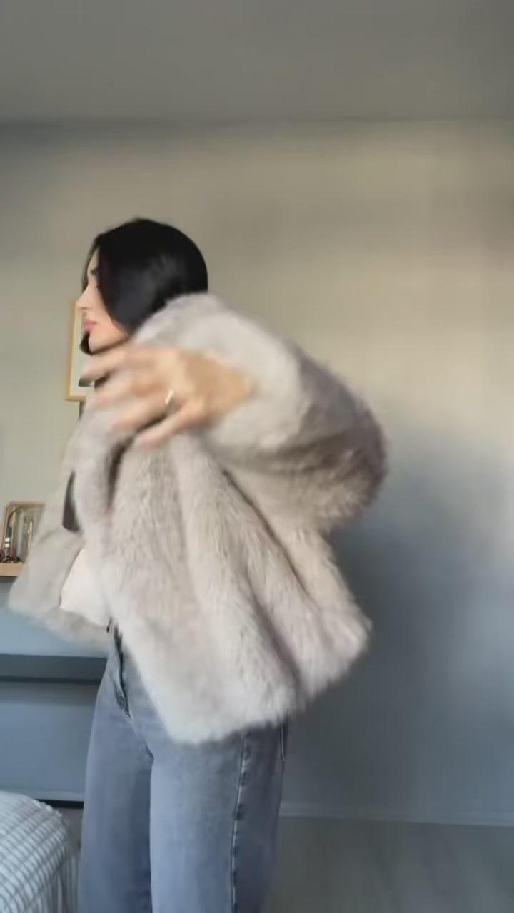 Plush Cropped Fur Bomber Jacket