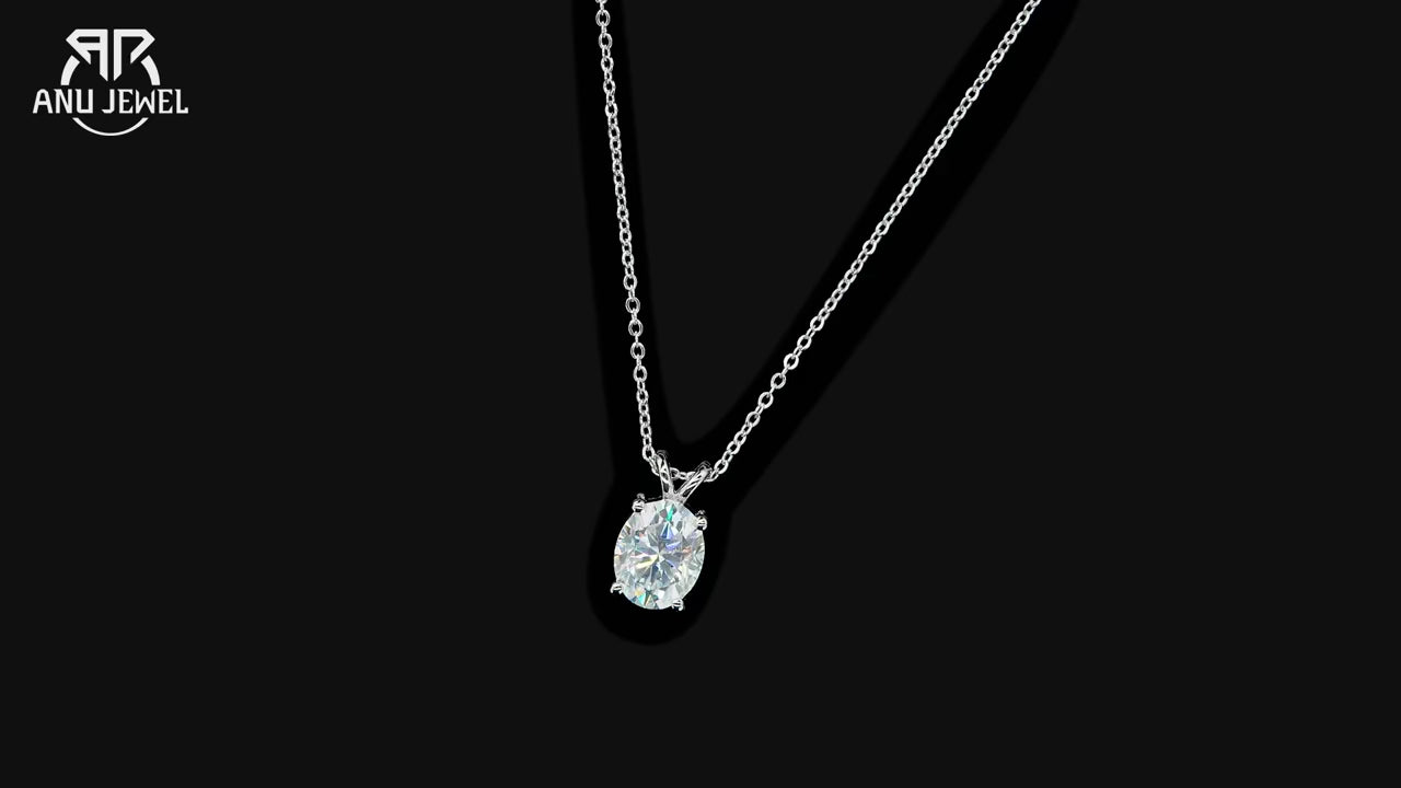 Oval Cut Moissanite Pendant Necklace - 925 Sterling Silver D Color