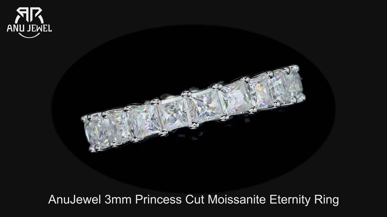 3mm Princess Cut D Color Moissanite Eternity Band - Sterling Silver