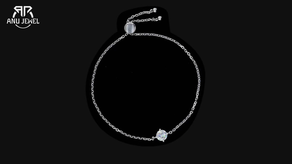 1ct Moissanite Bracelet - 925 Sterling Silver Adjustable 12.5cm