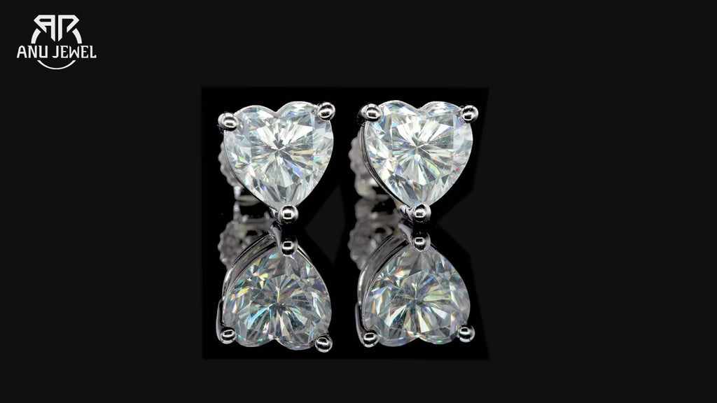 Heart Moissanite Stud Earrings - 925 Sterling Silver