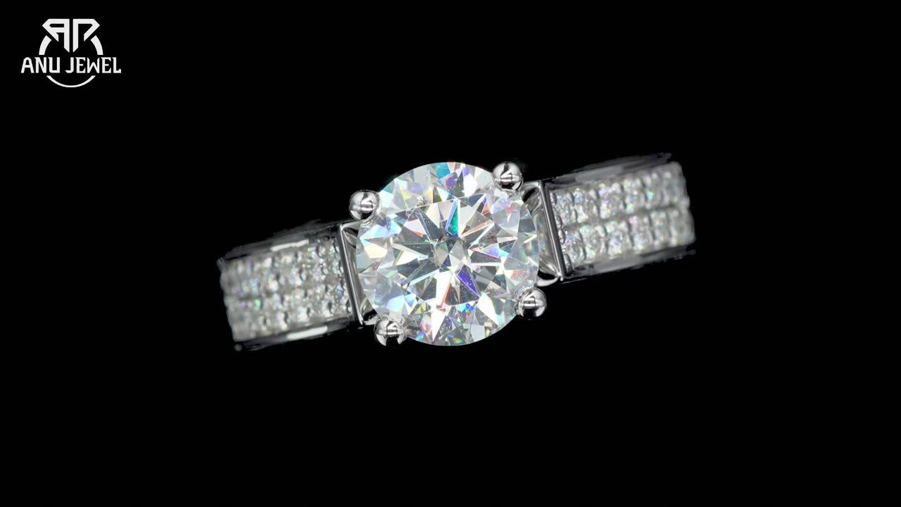 2ct Round Cut D-Color Moissanite Engagement Ring - 925 Sterling Silver