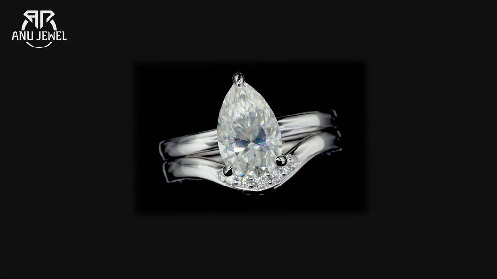 3ct Pear Cut D-Color Moissanite Bridal Ring Set - 925 Sterling Silver