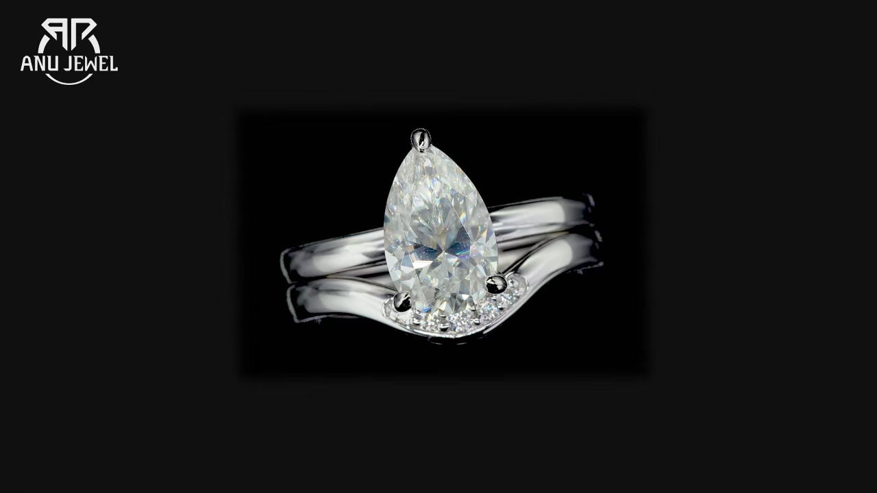 3ct Pear Cut D-Color Moissanite Bridal Ring Set - 925 Sterling Silver