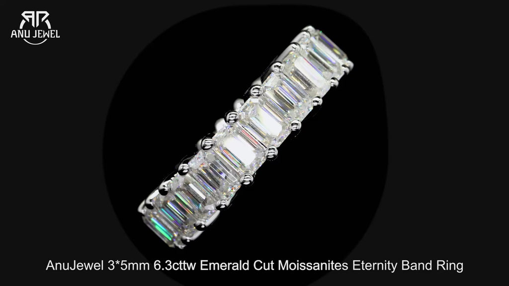 Emerald Cut Moissanite Eternity Ring - Sterling Silver