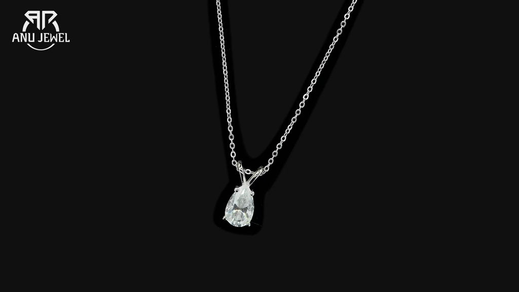 Pear Cut Moissanite Pendant Necklace - 925 Sterling Silver D Color