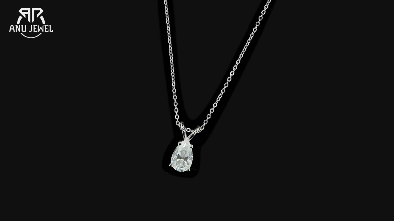 Pear Cut Moissanite Pendant Necklace - 925 Sterling Silver D Color