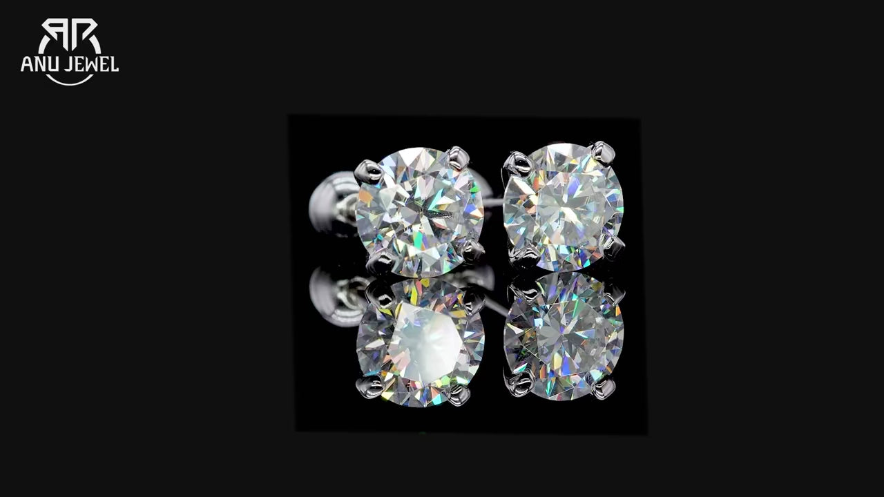 1ct D-Color Moissanite Stud Earrings - 925 Silver 18K Gold Plated