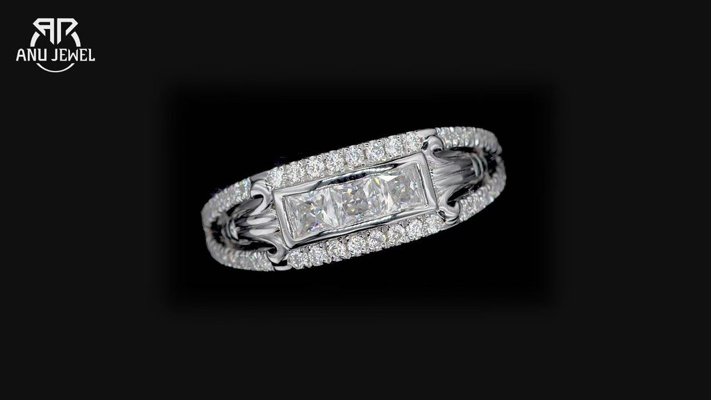 3mm Princess Cut D-Color Moissanite Promise Ring - 925 Sterling Silver