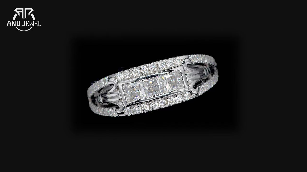 3mm Princess Cut D-Color Moissanite Promise Ring - 925 Sterling Silver