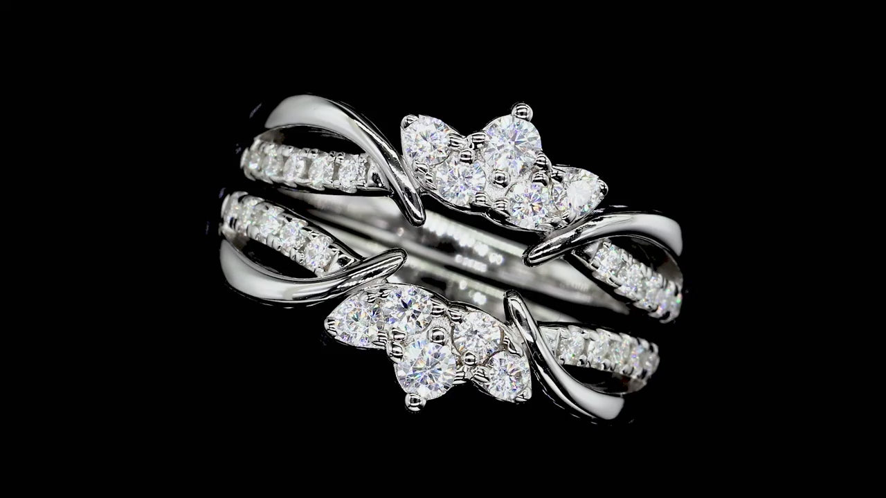 D Color Moissanite Crown Wedding Band Set - 925 Sterling Silver Bridal Ring Set