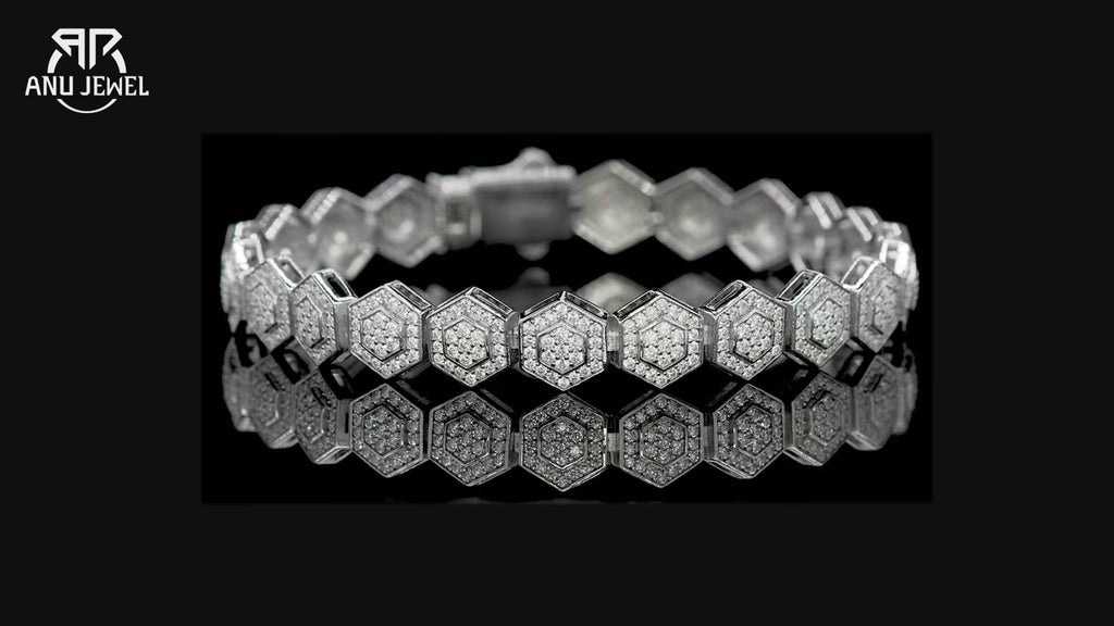 Moissanite Hexagon Bangle Bracelet - 925 Sterling Silver Statement