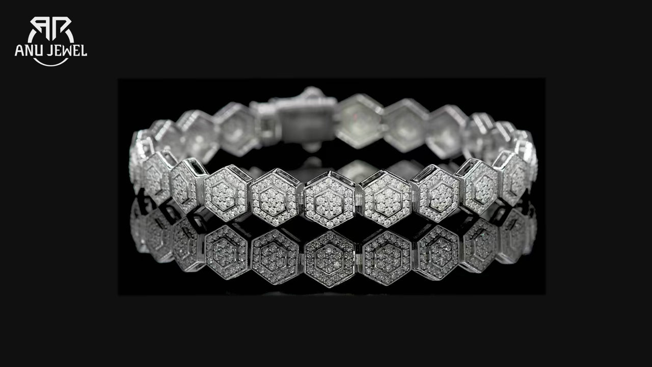 Moissanite Hexagon Bangle Bracelet - 925 Sterling Silver Statement