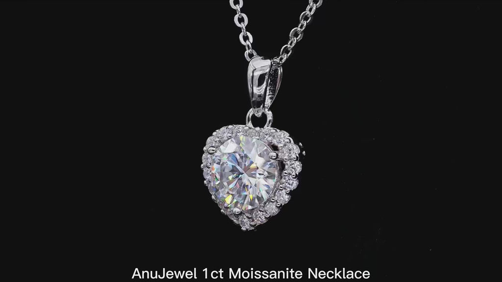 1ct Heart Cut Moissanite Pendant Necklace - 925 Sterling Silver D Color