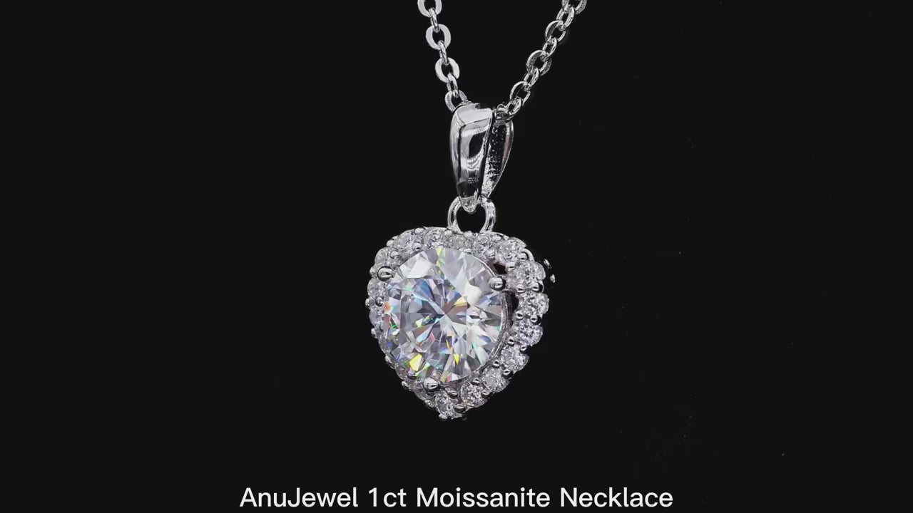 1ct Heart Cut Moissanite Pendant Necklace - 925 Sterling Silver D Color