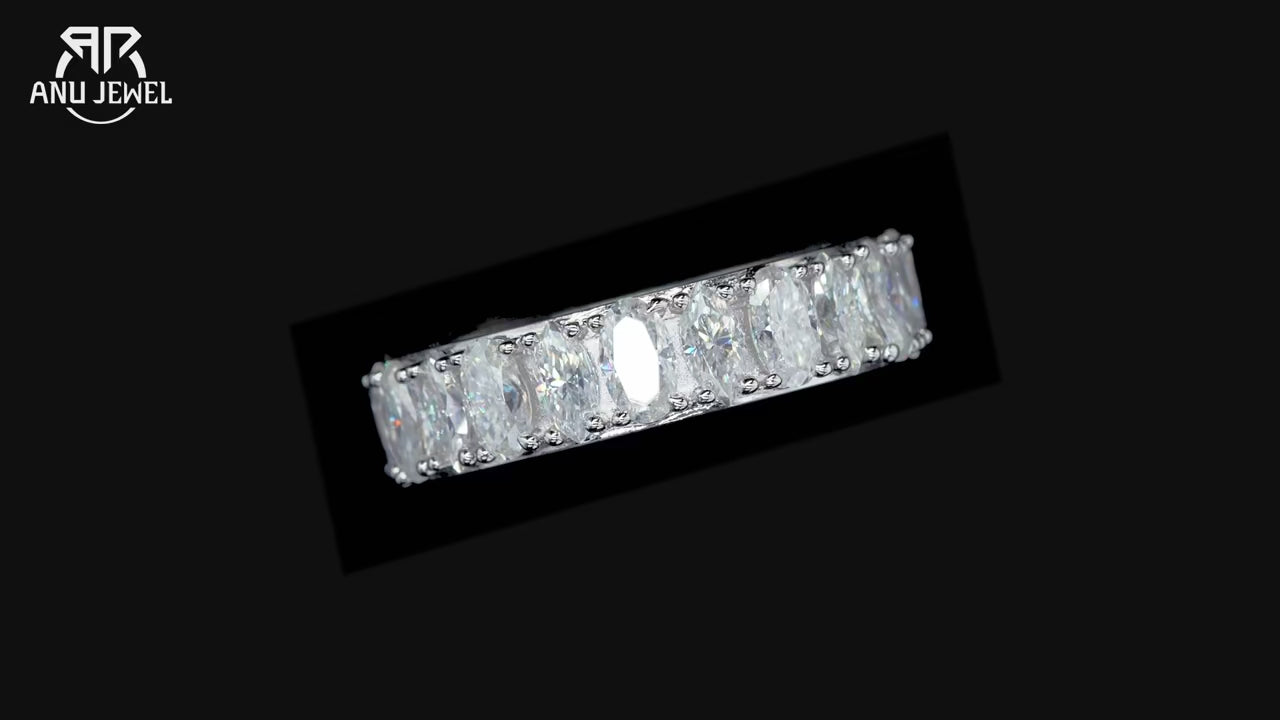 Oval & Marquise Moissanite Eternity Band - D Color Sterling Silver Ring