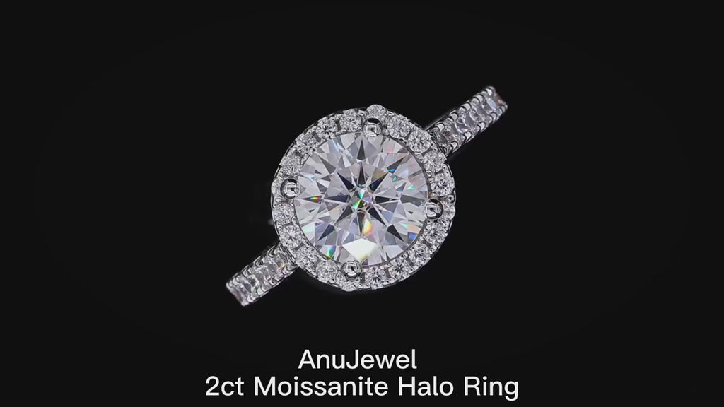 2ct D-Color Moissanite Halo Engagement Ring - 925 Sterling Silver
