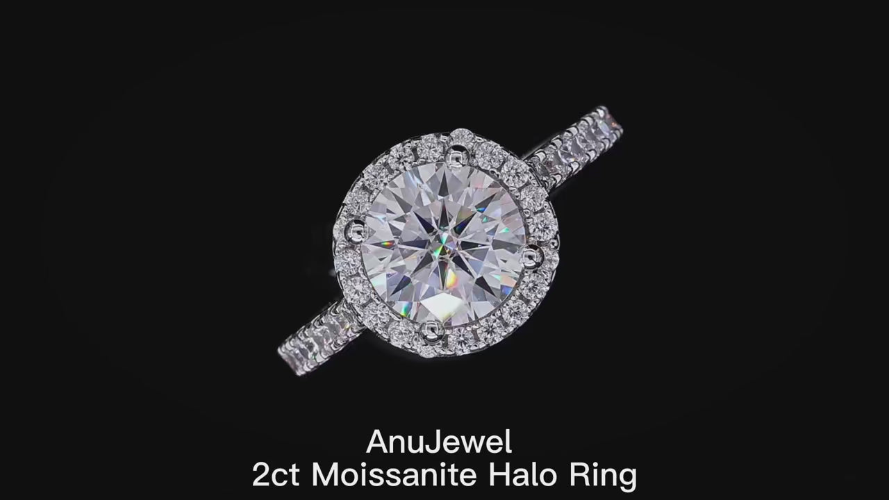 2ct D-Color Moissanite Halo Engagement Ring - 925 Sterling Silver