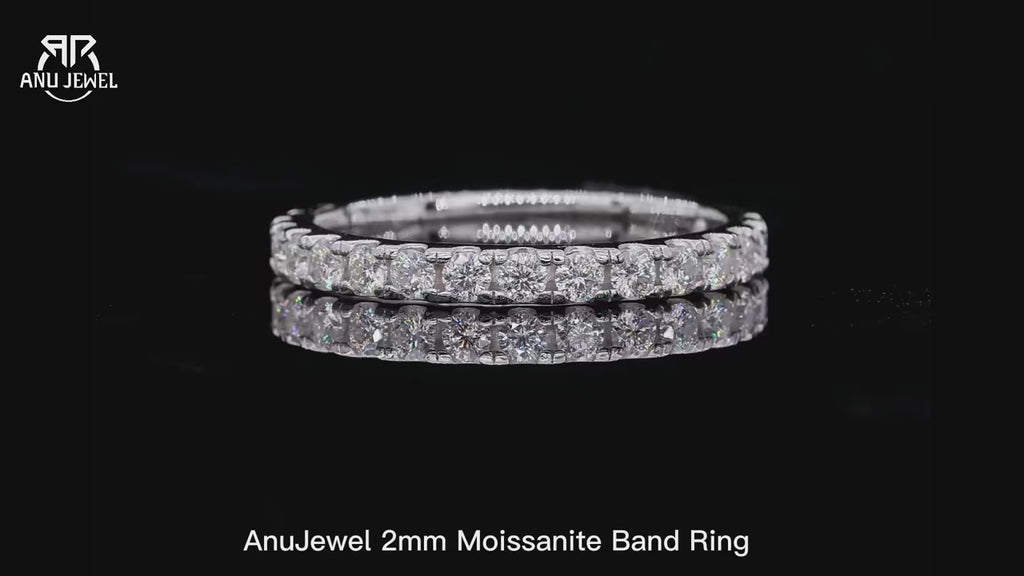 1.9mm Moissanite Delicate Wedding Band - Sterling Silver Stackable Ring