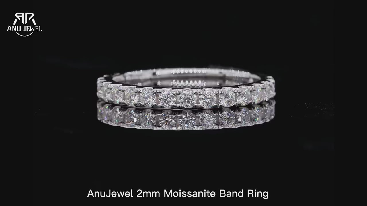 1.9mm Moissanite Delicate Wedding Band - Sterling Silver Stackable Ring