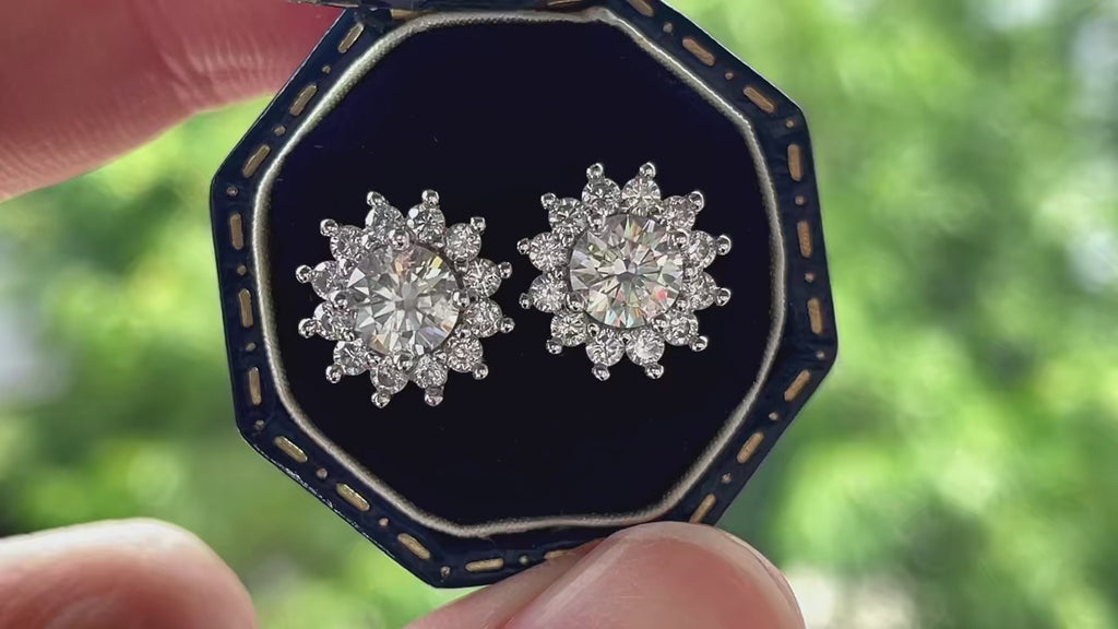 1ct D-Color Moissanite Sunflower Stud Earrings - 925 Sterling Silver