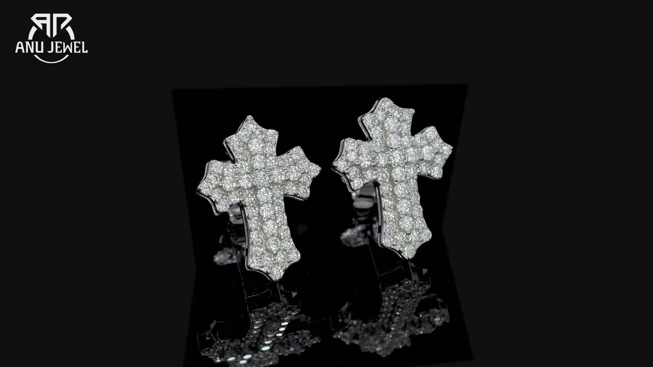 0.78ct Iced Out Moissanite Cross Stud Earrings - 925 Sterling Silver