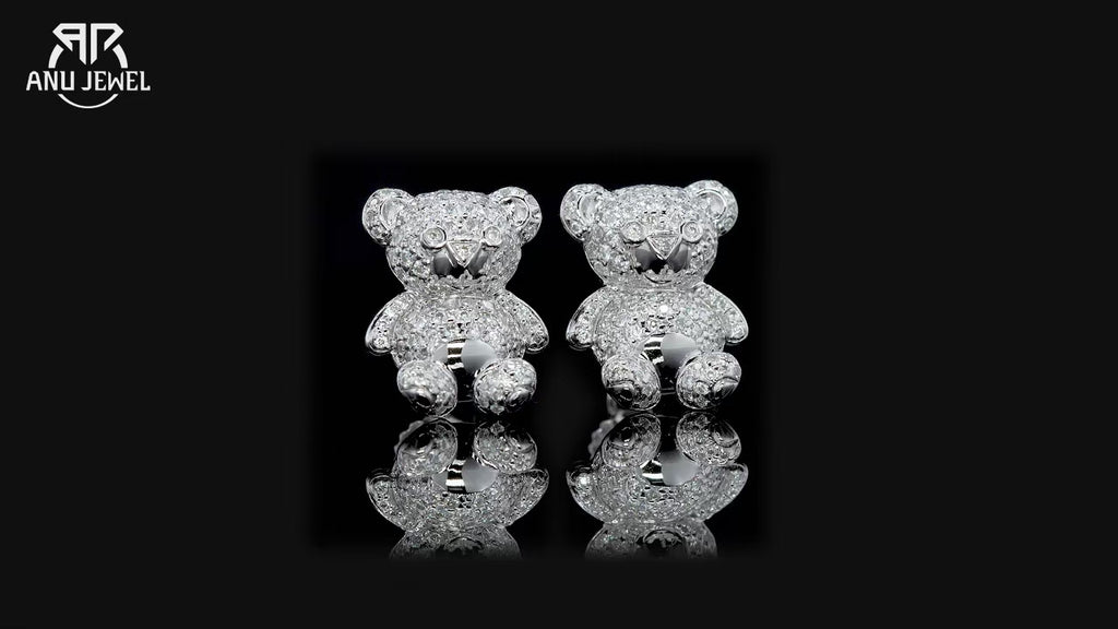 Bear Moissanite Stud Earrings - 925 Sterling Silver
