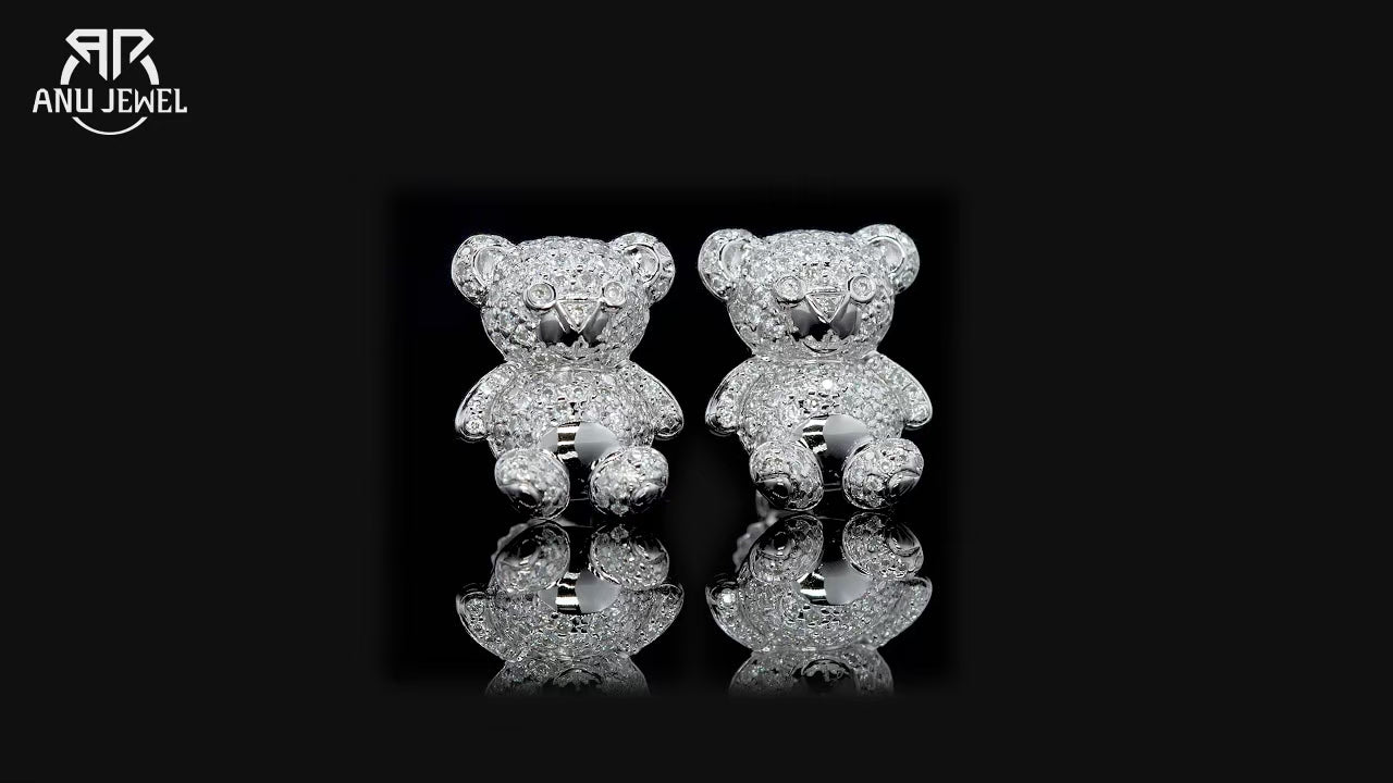 Bear Moissanite Stud Earrings - 925 Sterling Silver