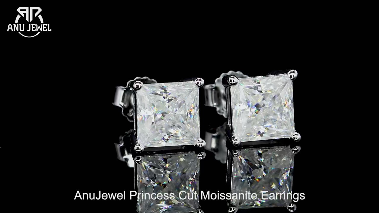 Princess Cut Moissanite Stud Earrings - 10K Gold Post