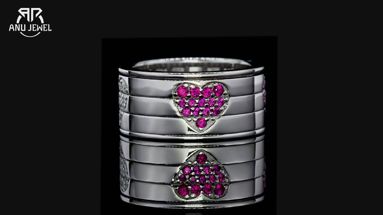 Moissanite Heart Spinner Band - Sterling Silver Fidget Wedding Ring