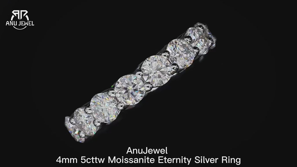 4mm Moissanite Anniversary Band 5cttw - Sterling Silver Luxury Ring