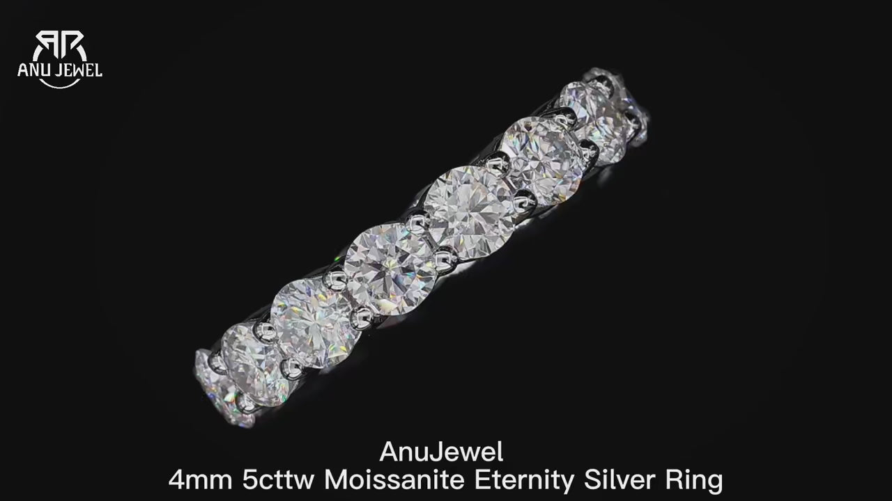 4mm Moissanite Anniversary Band 5cttw - Sterling Silver Luxury Ring
